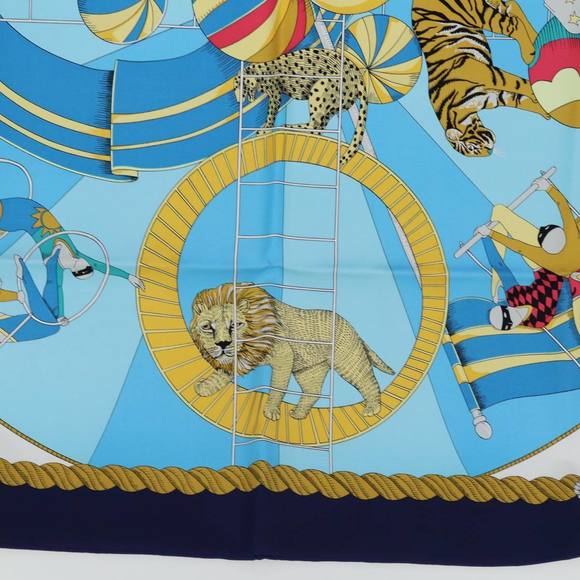 HERMES Carre 90 Scarf ""circus"" Silk Blue Auth fm3437 - Picture 9 of 16